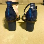 Tory Burch NAVY BLUE W/GOLD BUCKLE LEATHER SNAKESKIN-EMBOSSED HEELED SANDALS (6) Photo 8