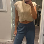 Crescent  Anna Mock Neck Knit Cap Sleeve Cropped Sweater XS Photo 0