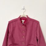 LOGO By Lori Goldstein [LOGO Lori Goldstein] Pink Tweed Gold Button Front Fray Hem Lady Jacket Size XS Photo 3