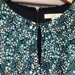 Loft , 10 short sleeve dress, teal navy green taupe, white small flowers flowy Photo 2