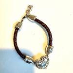 Brighton  Silver Heart Brown Woven Leather Bracelet Photo 1