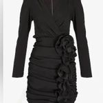 EXPRESS 🆕 Black Long Sleeve Elegant Design Wrap Flower Rouched Dress S🆕 Photo 2