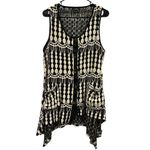 Kaktus Crochet Knit Black White Asymmetrical Button Up Cardigan Vest Large Photo 4