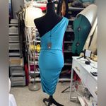 Tart Asymmetrical dress made from a vibrant blue stretch fabric. Its one-shoulder Photo 2