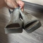 Fly London  Women's Gray and Cream Sandals Metallic Peep toe Wedge Slingback Photo 8