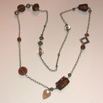 Elegant Brass Tone Amber Color Glass Boho Beaded Necklace Brown Photo 6