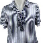 Tommy Bahama Blue White Striped Short Sleeve Tassel Mini Shirt Dress Size S Photo 3