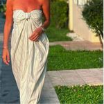 ZARA  Striped Black & White Strapless Knotted Linen Blend Midi Dress(Size Medium) Photo 2