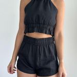 Touche Linen Set Small Black Co Ord Shorts Crop Top Resort Vacation Minimalist Photo 2