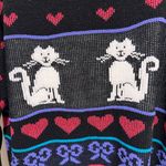 Vintage ADELE Cat Kitten Bow Mouse Heart Sweater 80s Cottagecore Sz LARGE Blue Photo 2