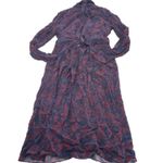 Jason Wu Dress Womens 6 Blue Red Floral Chiffon Shirt Collared Midi Tie Neck Photo 5