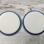 Vintage Clip On Earrings Large Cream & Blue Statement Circle Photo 0