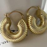 Anthropologie Gold Plated Stainless Steel Lightweight Earrings Chunky Textured Hoop Womens Photo 2
