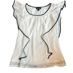 Iz Byer  EUC White Black Trim Flowy Ruffle Sleeve Blouse Sz S Photo 0