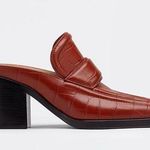 Bottega Veneta  Croc Embossed Square Toe Slip On Loafer Mules Heels Photo 0