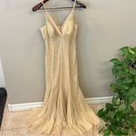 Teri Jon by Rickie Freeman heavily sequinned mermaid style gown, honey beige, 6 Tan Photo 3