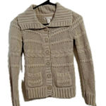 Tan Cardigan Sweater with Textured Knit and Shawl Collar Photo 0