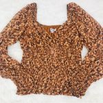 Steve Madden Leopard Print Smocked Top Blouse Long Sleeve Brown Size Medium New Photo 4