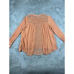 Free People  Women's Medium Peach‎ Crochet Trim Long Sleeve Button Down Top Photo 6