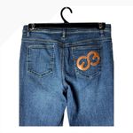 Escada Sport Jeans Women Medium Blue Denim Flare Leg Kate Leather Logo Preppy Photo 3