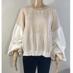 INDIKAH Women's M Pullover Sweater Striped Crewneck Long Ballon Sleeve Oversized Photo 1