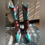 Para Raio Western Barn Hard To Find Brown,Teal Snake Skin Cowboy Boots, Size 7 Brown Photo 14
