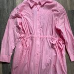 Universal Threads Cotton Pink Midi Shirt‎ Dress with Cinched Waist Long Sleeves Buttons Size Large Photo 0