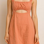 Altar'd State Terra Cotta Peach Pink Linen Blend Cutout Ruched Mini Dress Medium Photo 0