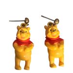 Vintage AAI Winnie The Pooh Dangle Earrings Plastic Disney Bear Estate 1.25" Red Photo 1