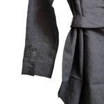 ANDIE NWT Button Up Linen Blend Navy Blue Tie Waist Long Sleeve Collared Shirt L Photo 4