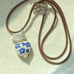 Handmade celestial porcelain heart bead & Czech leaf unique boho fairy whimsical necklace🌙🌀🌟 Photo 2
