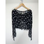 Free People Cropped Top Washed Black Dazed Print Size Small Jersey Long Sleeve Photo 10