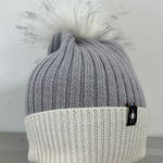 Smartwool Womens Powder Pass Beanie Hat Gray Cream Ribbed Knit Wool Blend READ Photo 0