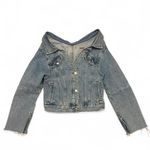 Topshop blue denim off the shoulder button up jacket Photo 1