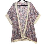 Indigo Rose XL Floral Kimono Cardigan Lace Trim Boho Fest Hippie Cottage Spring Purple Photo 0