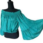 Free People green off shoulder smocked blouse bell sleeve top spirit blouse Photo 0