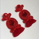 None Design Handcrafted Red Tassel Earrings Photo 0