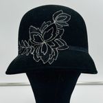 Nine West Black Wool Blend Bucket Hat with Flower Detail One Size Cloche Photo 0