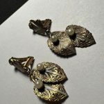 Faux Damascene Gold Tone Faux Pearl Dangle Clip On Clip Photo 1