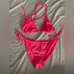 Wild Fable NWOT Triangle Side Tie Hot Pink Ribbed Bikini Size Medium Photo 0