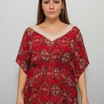 Red Camel  Boho Print Lace Trim Batwing Blouse – Size Large Photo 0