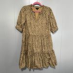 J.Crew Tan Leopard Dot Ruffle Neck Tiered Popover Relaxed Fit Preppy Dress M Photo 2