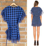 Tularosa Jenny Blue And Black Buffalo/gingham Plaid Wrap Mini Dress medium Photo 2
