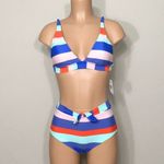 Raisin's stripe high waisted swimsuit. L-top/M-bottom. NWT Photo 2