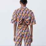 ZARA  Printed V-Neck Linen Crop Top Multi Color Size S NEW Photo 9