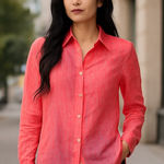 NWT Nicole Nicole Miller New York 100% Linen Shirt European Growth Flax Orange Size L Photo 0