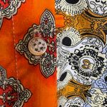 SSLR Orange Boho Patchwork Print Button Shirt, Indie Folk Eclectic S Photo 4