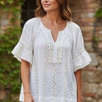 Democracy  White Sequin Embroidered Ruffle Sleeve Tunic Top Plus Size 1X Photo 0