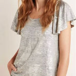 Anthropologie Tirana Gold Metallic Shimmer Boho Top Women's XS Flutter Sleeve Photo 0