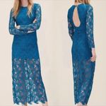 Maje  Fairy Sheer Lace Sheath Maxi Dress Medium Teal Occasion Event Boho Coastal Photo 3